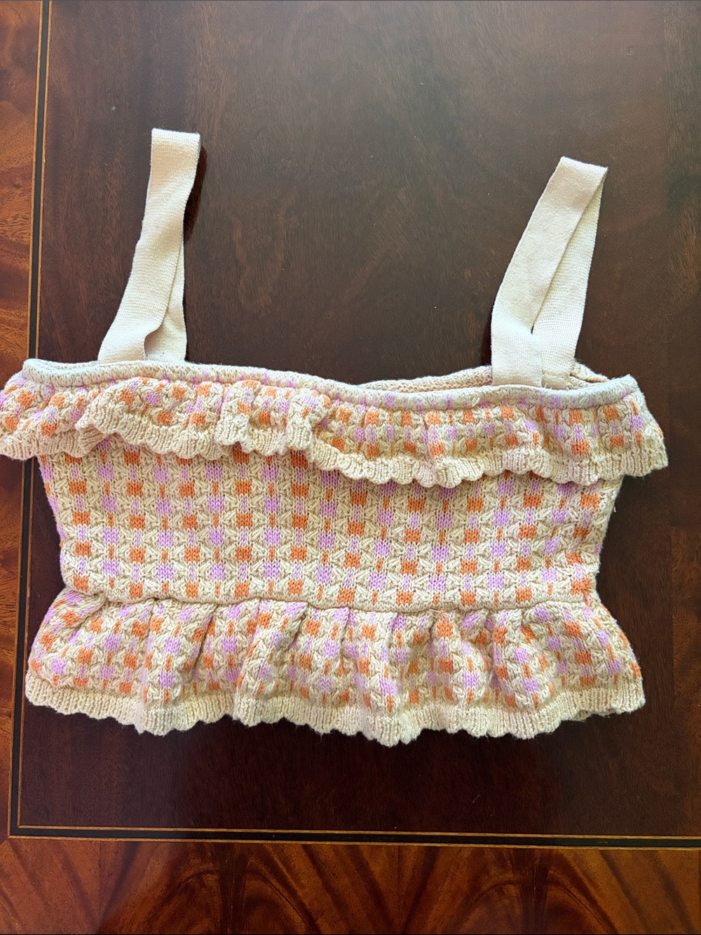 Zara Multi-Stripe Crochet Tank Top - Pink, Peach & Cream